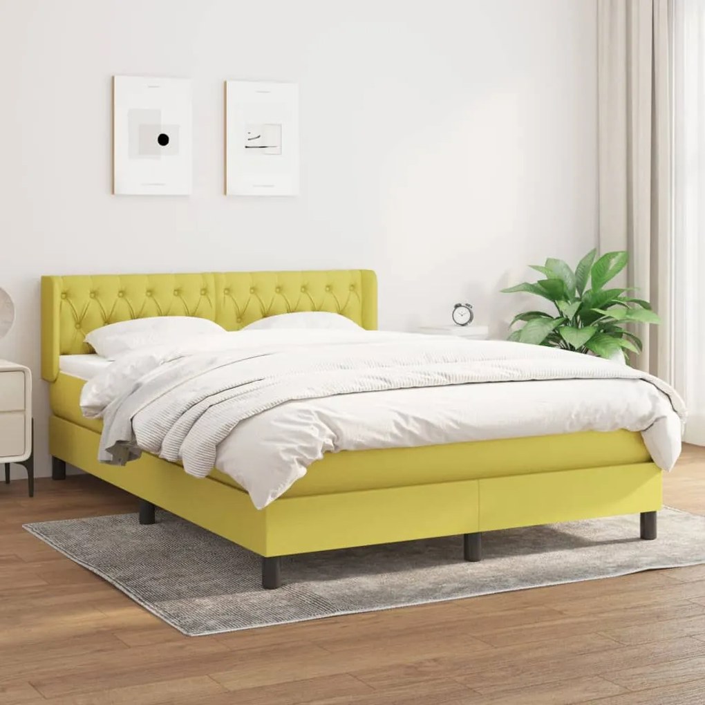 vidaXL Cama com molas/colchão 140x200 cm tecido verde