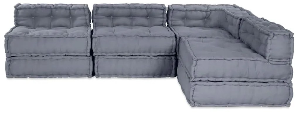 Sofá Puff Modular para 4 Pessoas em Tecido Cinza