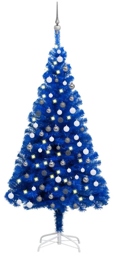 Árvore de Natal artificial c/ luzes LED e bolas 180 cm PVC azul