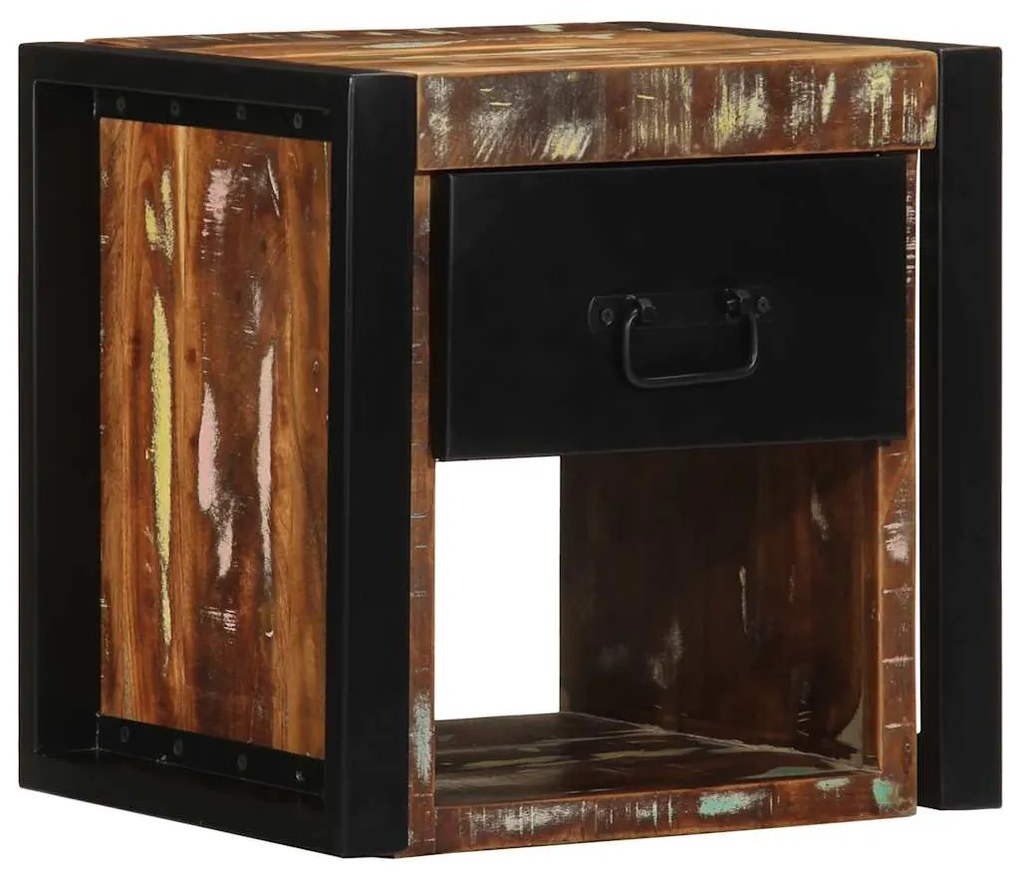 Mesa de cabeceira multicor 40x35x40cm madeira maciça recuperada