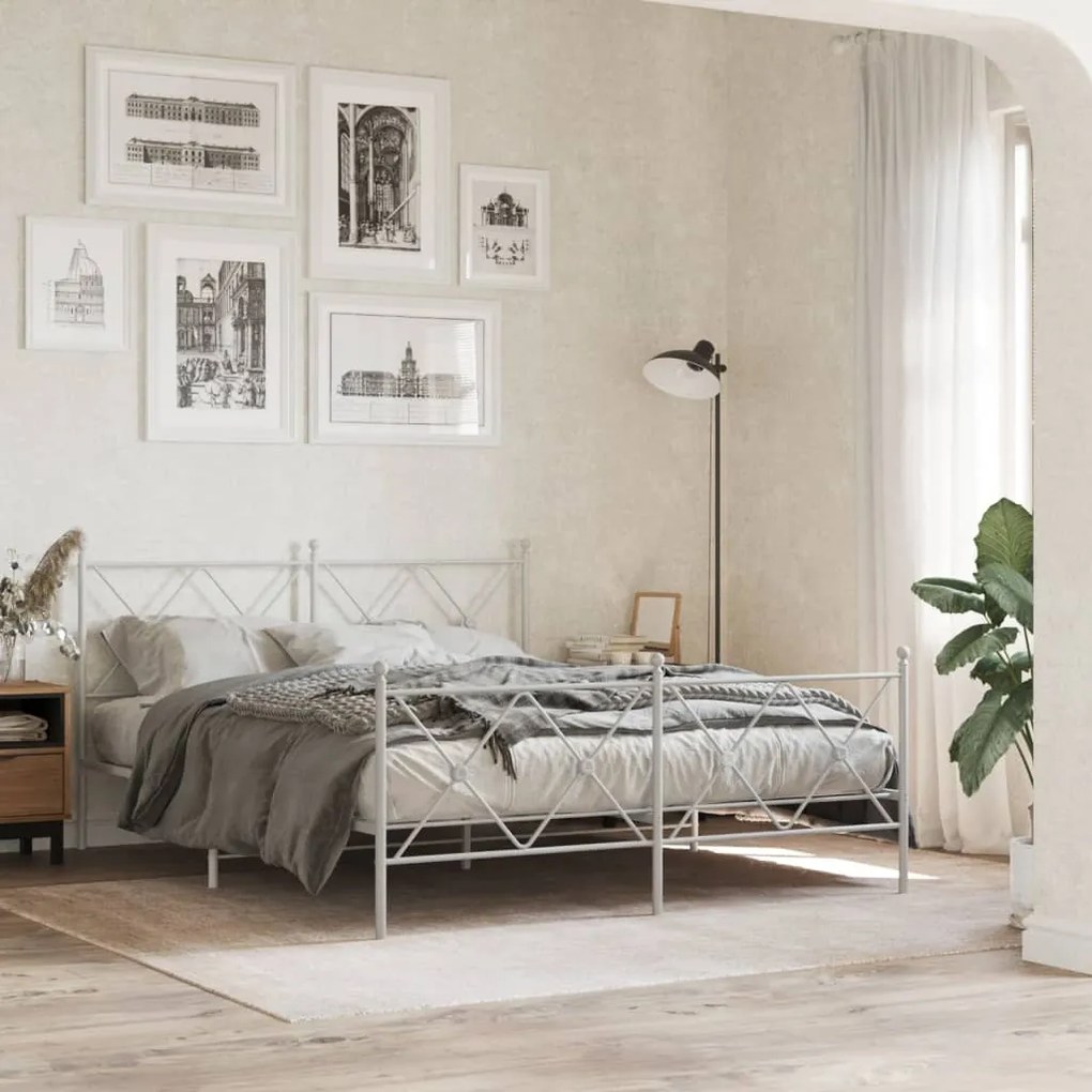 Estrutura de cama com cabeceira e pés 160x200 cm metal branco