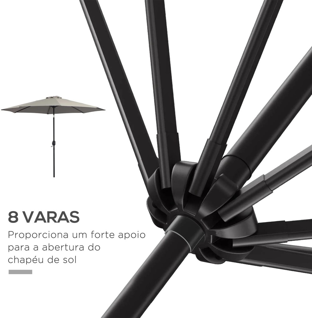 Outsunny Chapéu de Sol de Jardim Ø295x250 cm com Manivela Chapéu de Sol Exterior com Mecanismo de Inclinação e Mastro Desmontável de Metal para Terraço Piscina Pátio Cinza