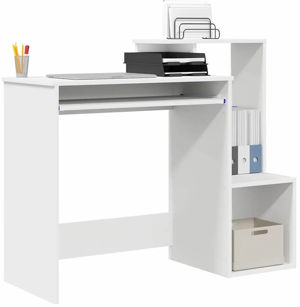 Mesa de Computador Branca Branca Aglomerado Padrão Armazenamento