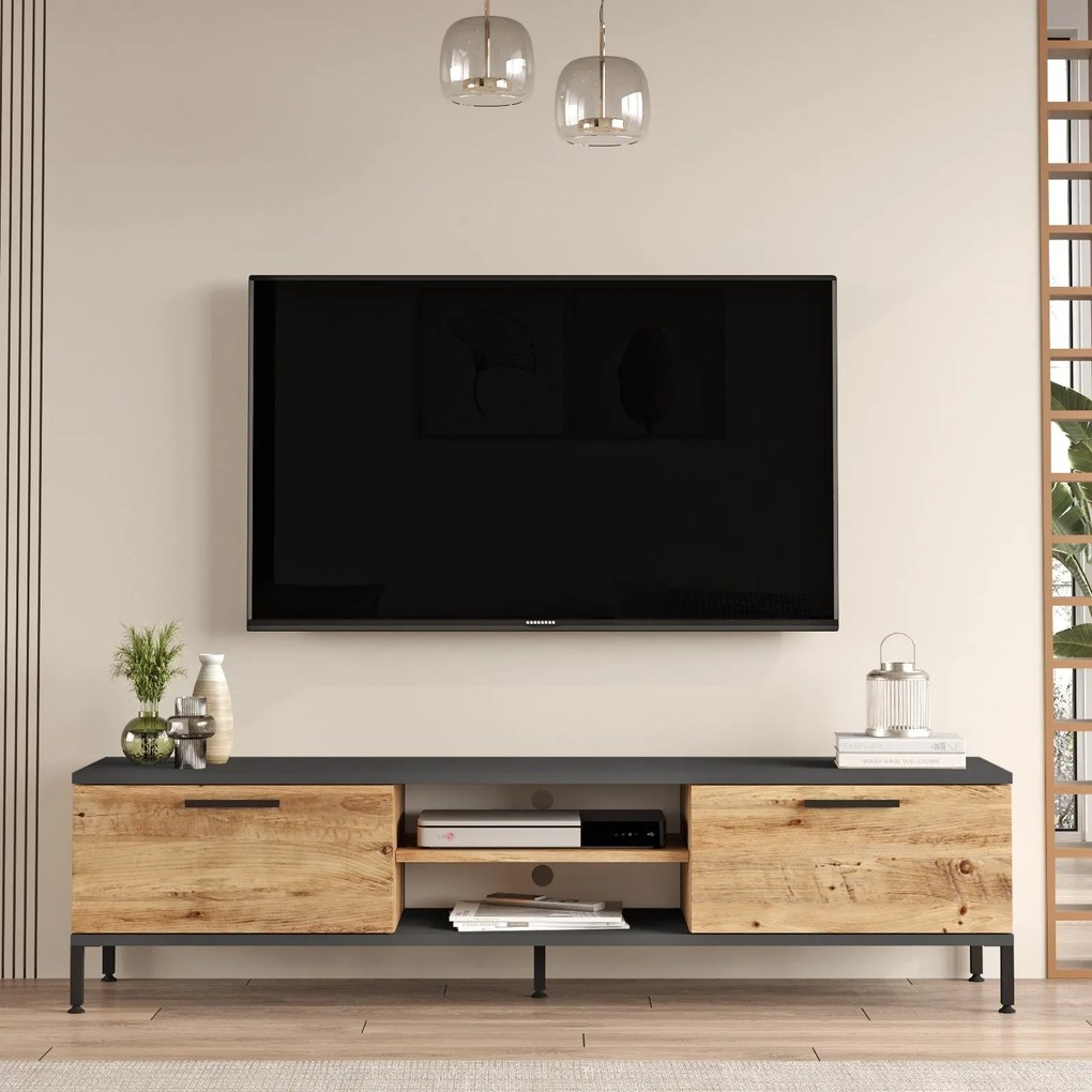 Conjunto de Mobiliário de Sala RL5 – Atlantic Pine e Antracite – TV St
