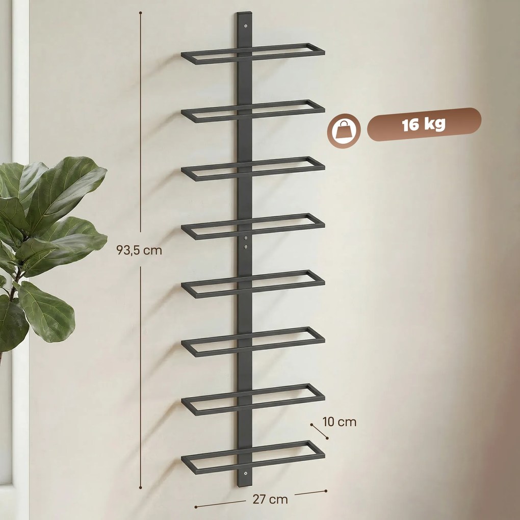 Garrafeira de Parede, 27 x 10 x 93,5 cm, Capacidade para 8 Garrafas, Preto