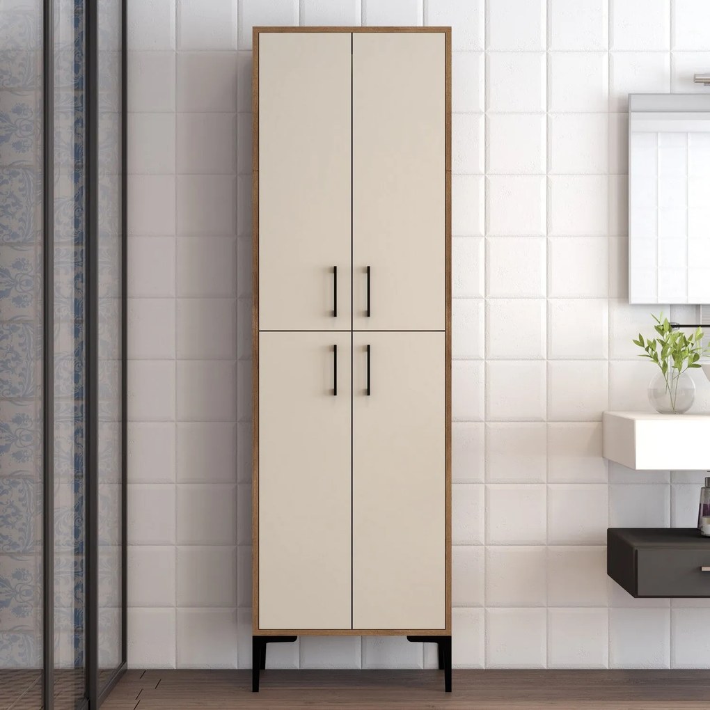 Armário Multiusos Berlin A – Nogueira e Creme – 60x200x35 cm