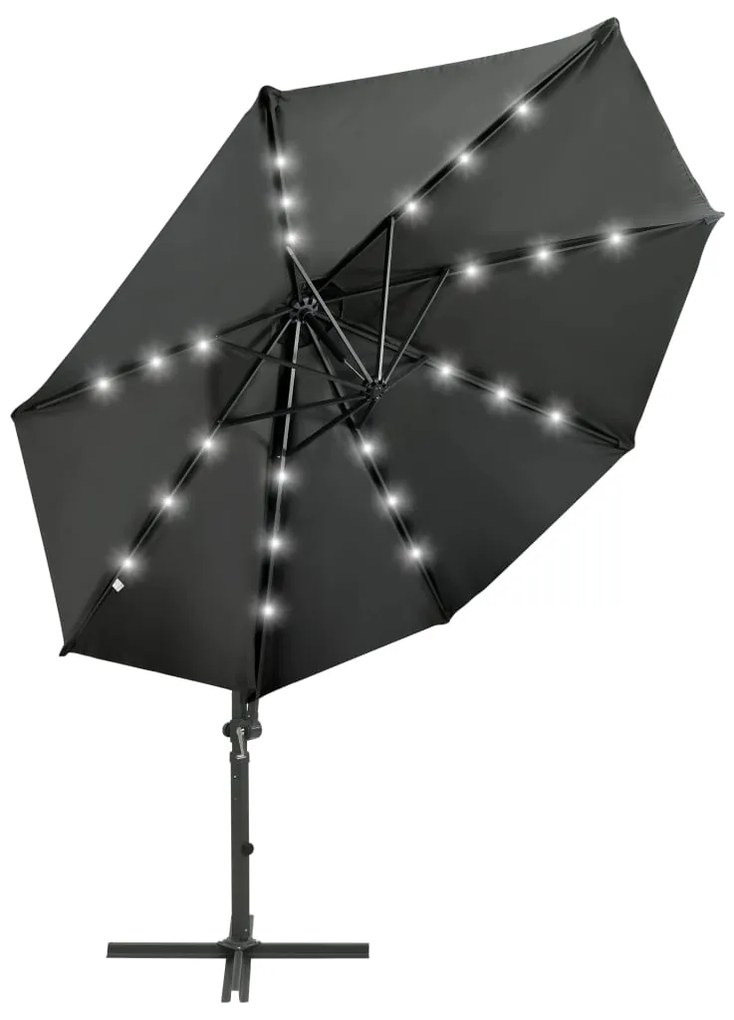 Guarda-sol jardim cantilever c/ poste/luzes LED 300cm antracite