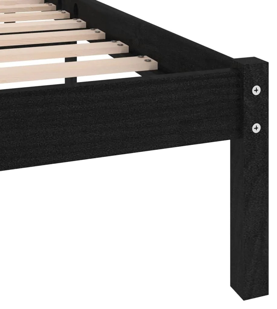 Estrutura cama pequena casal 120x190 cm pinho maciço preto