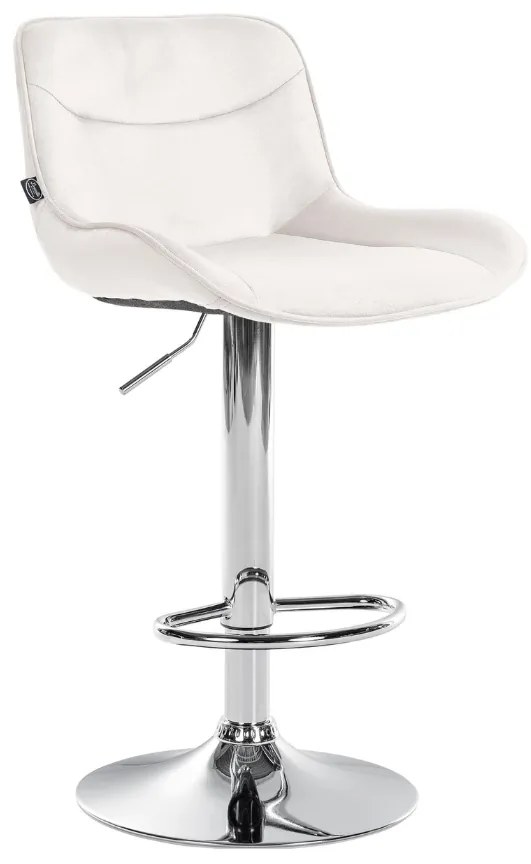 Banco alto em veludo com estrutura prateada 85-106 x 49 x 51 cm cor creme
