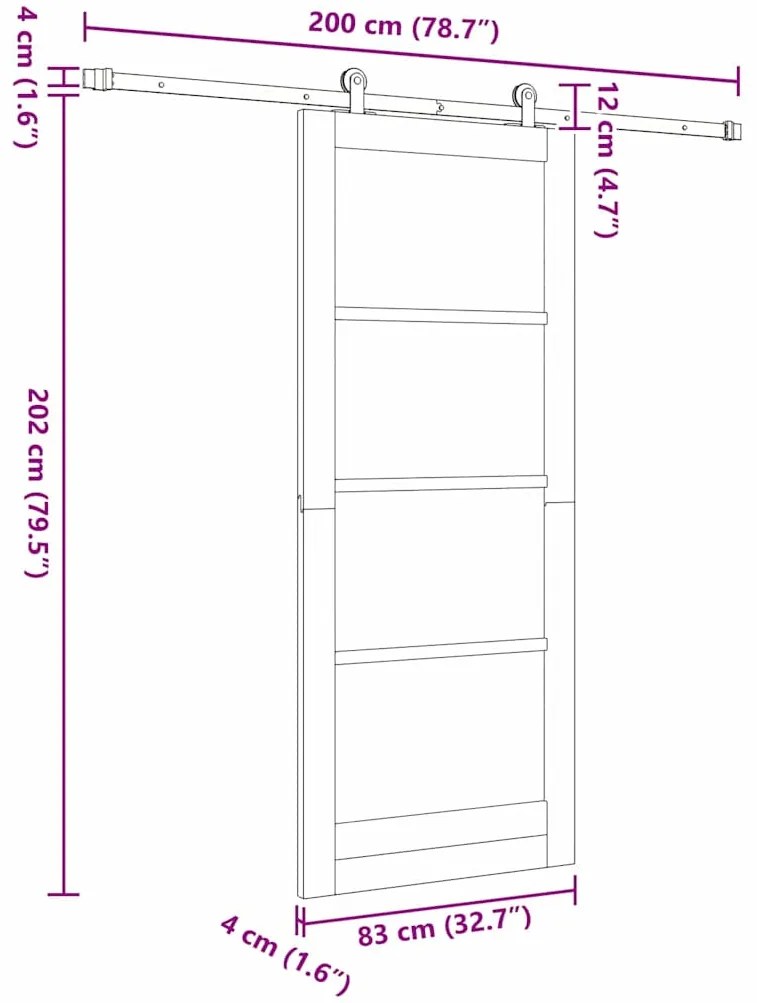 Porta Deslizante com Kit de Hardware Branca 83x202 cm Madeira Sólida d
