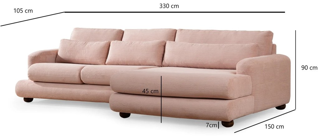 Sofá de Canto River – Rosa – 330x150 cm