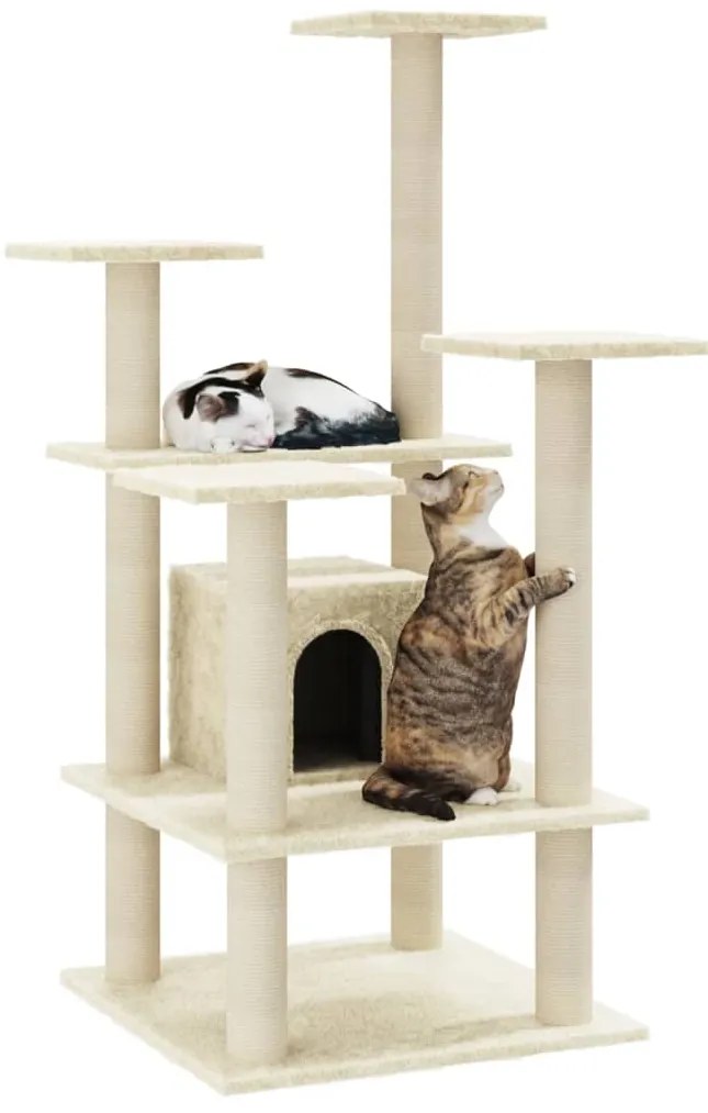 Árvore para gatos c/ postes arranhadores sisal 110 cm cor creme