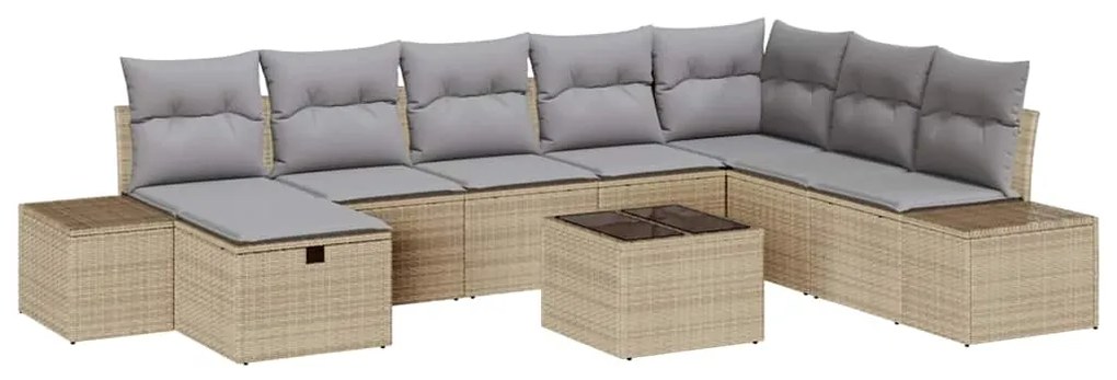 Conjunto de Sofá de Jardim de 9 Peças com Almofadas Bege Polirattan