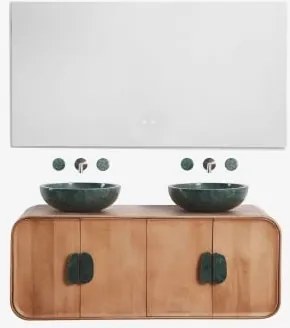 Conjunto De Móvel De Casa De Banho Dupla Suspensa 130x45 Cm Em Madeira De Manga E Pedra Natural Kivalina Retangular Led E Anti-embaciamento 140x75 Cm