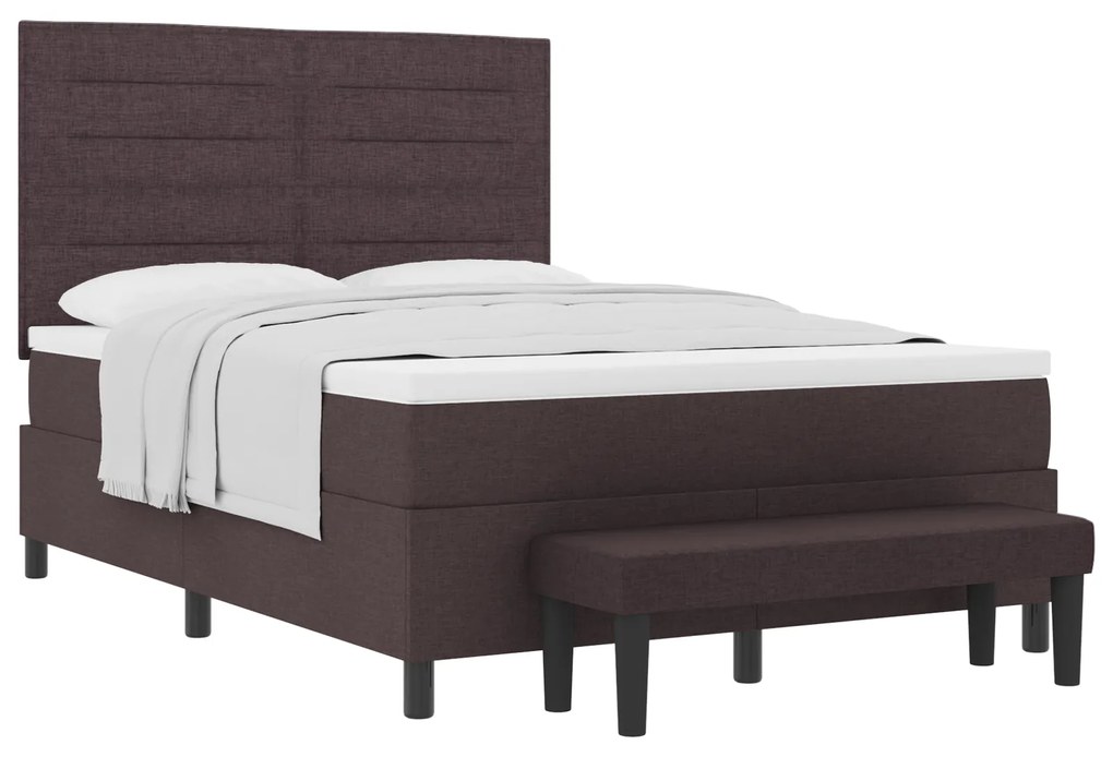 Cama Box Spring com Colchão & Banco Castanho 140x200 cm Tecido