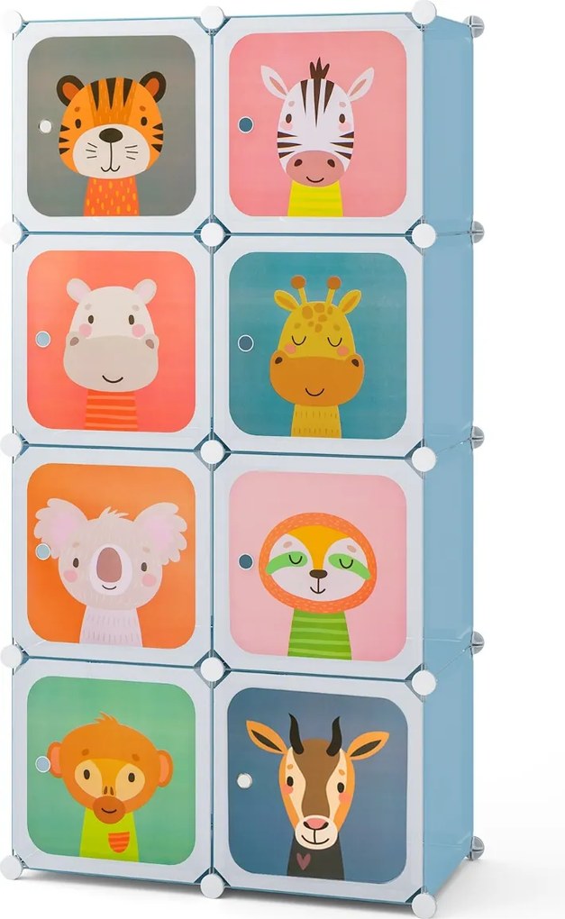 Armário infantil portátil para bebés 75 x 37 x 145 cm Plastico com 8 cubos e secção para pendurar roupas azul