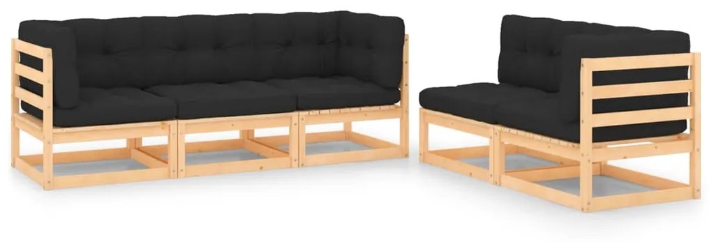 3083776 vidaXL 5 pcs conjunto lounge de jardim c/ almofadões pinho maciço