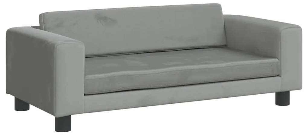 Sofá infantil com apoio de pés 100x50x30 cm veludo cinza-claro