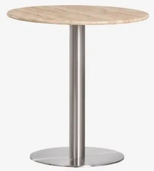 Mesa De Bar Redonda Em Pedra Natural Xiren Ø100 Cm & Travertino & Cinzento Escovado - Sklum