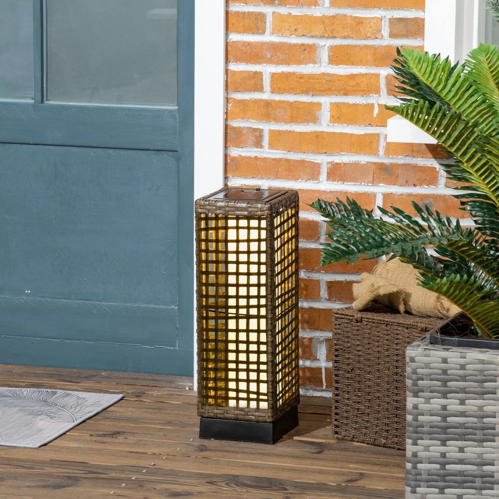 Candeeiro Solar de Jardim em Vime Sintético – 15,5x15,5x46 cm – Marrom