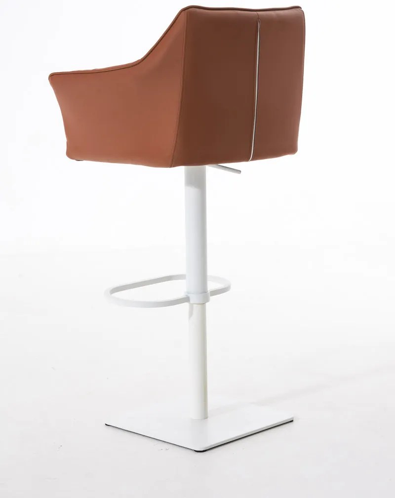 Banco de bar Damaso em couro sintético e com estrutura branca 64 x 88-113 x 45 cm Castanho claro