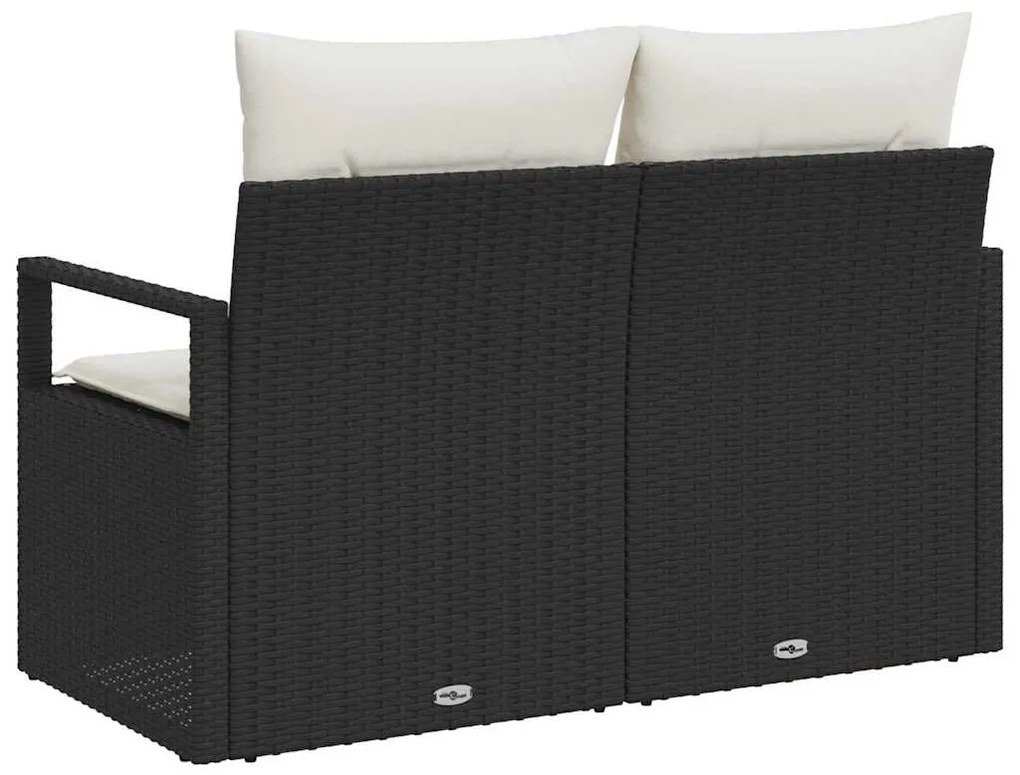 Sofá de Jardim 2 Lugares com Armazenamento e Almofadas Preto em Rattan