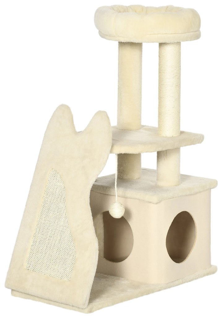 Árvore Arranhador para Gatos Pequenos Altura 83cm Torre para Gatos com Cama Caverna Plataforma Bola Suspensa Postes e Rampa de Sisal 60x30x83cm Bege