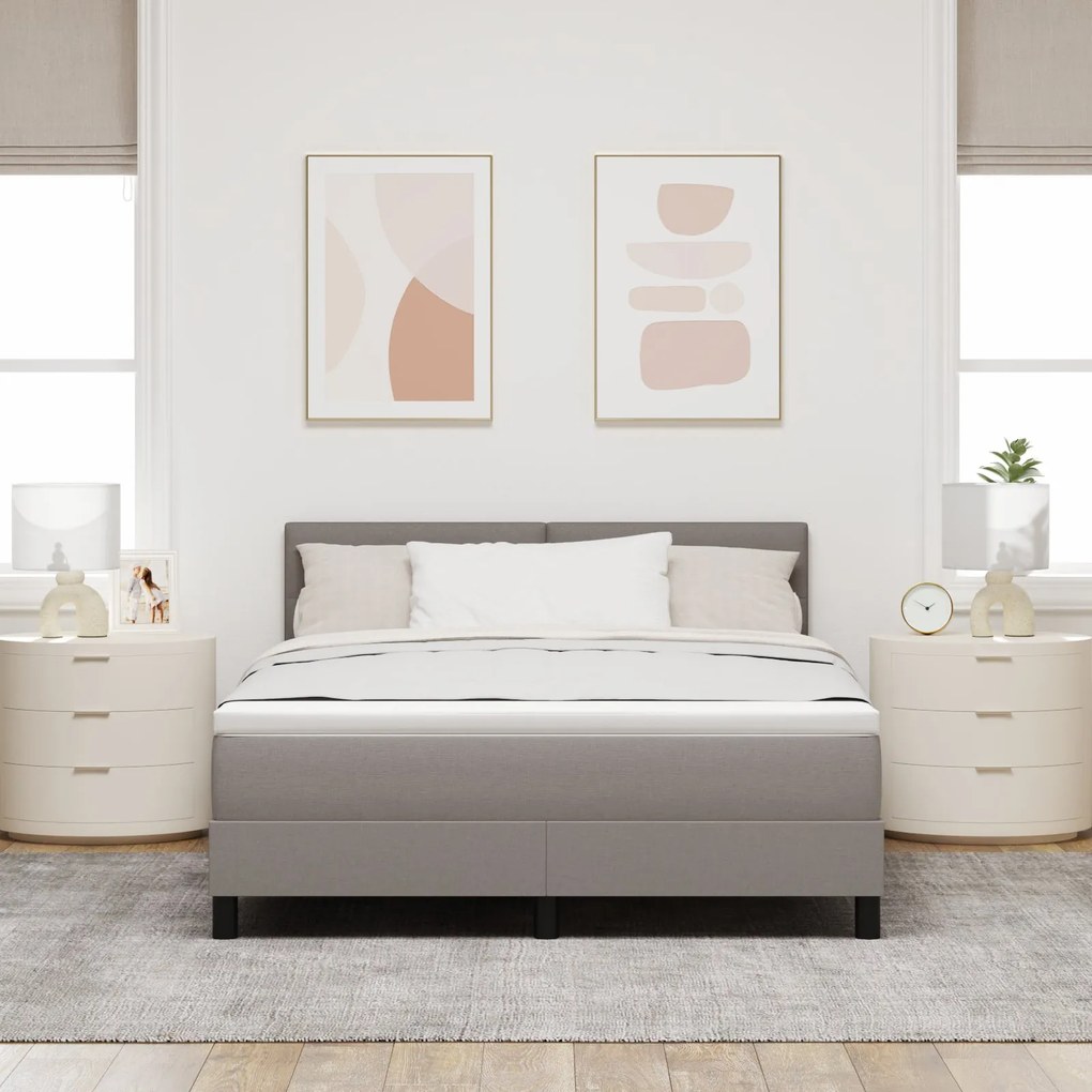 Cama Box Spring com Colchão Taupe 140x200 cm Tecido