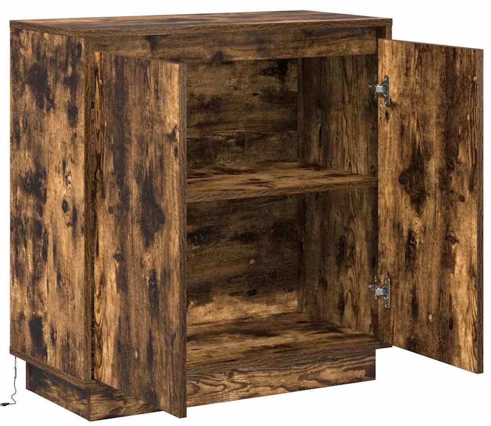 Aparador vidaXL com LED Carvalho Fumado 71x34,5x75 cm Madeira de Engen