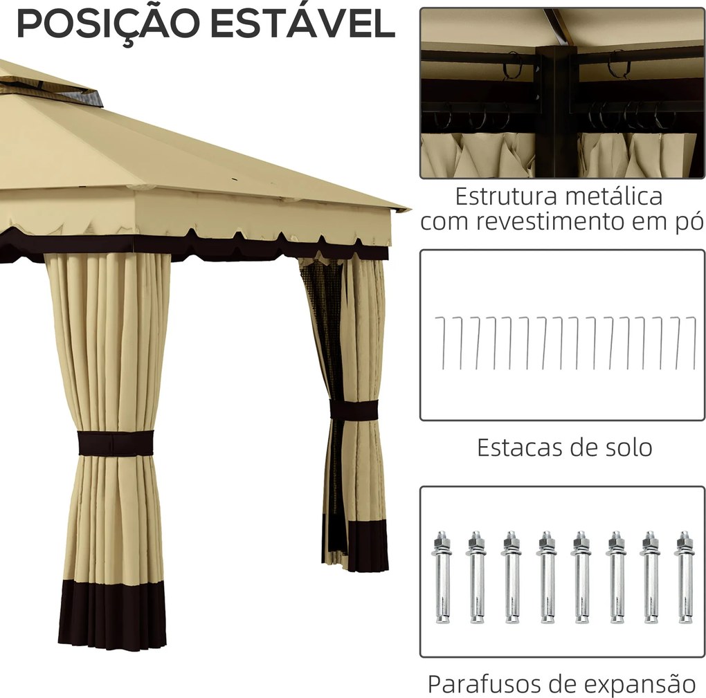 Pérgola de Jardim 370x300x275 cm Pérgola de Exterior com 4 Paredes Lat