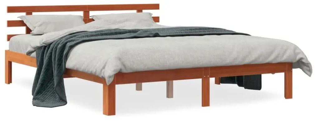 Estrutura cama c/ cabeceira 180x200cm pinho maciço castanho-mel