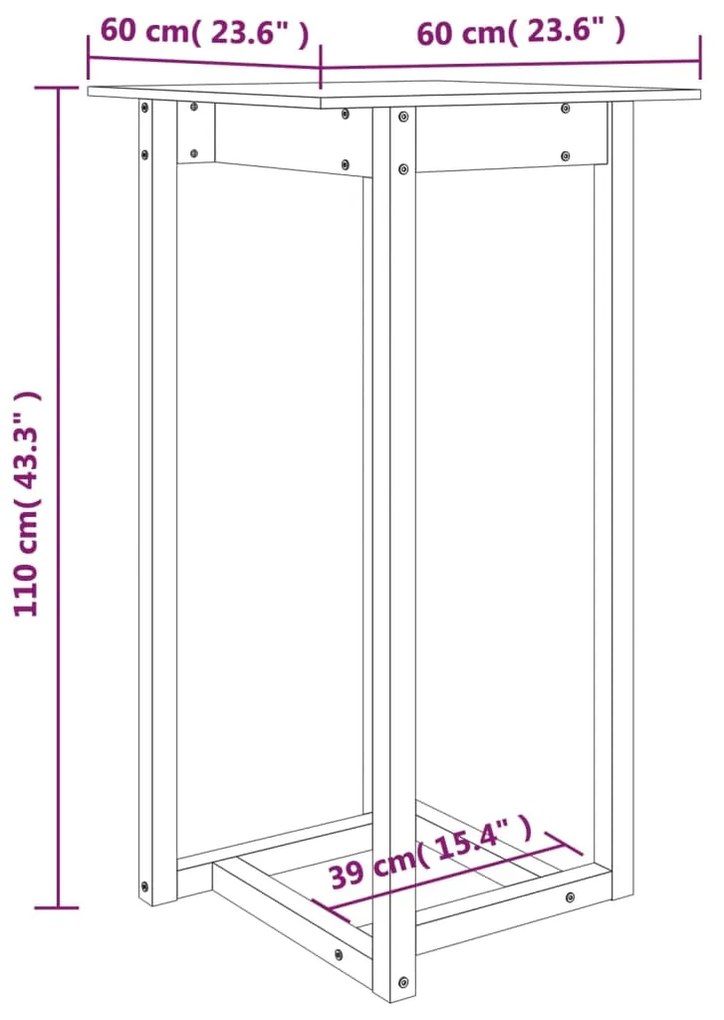 Mesa de bar 60x60x110 cm pinho maciço cinza