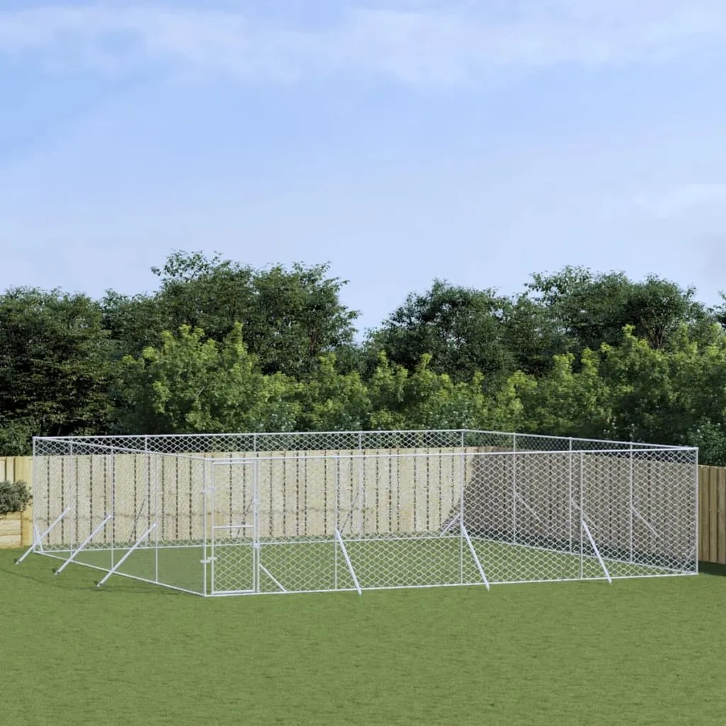 vidaXL Canil de exterior 8x8x2 m aço galvanizado prateado