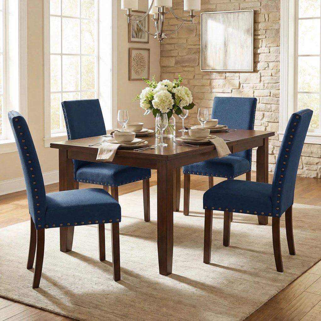 Conjunto de 2 Cadeiras de Jantar Estofadas, 44,5 x 67 x 96 cm, Assento e Encosto Acolchoados, Azul-marinho
