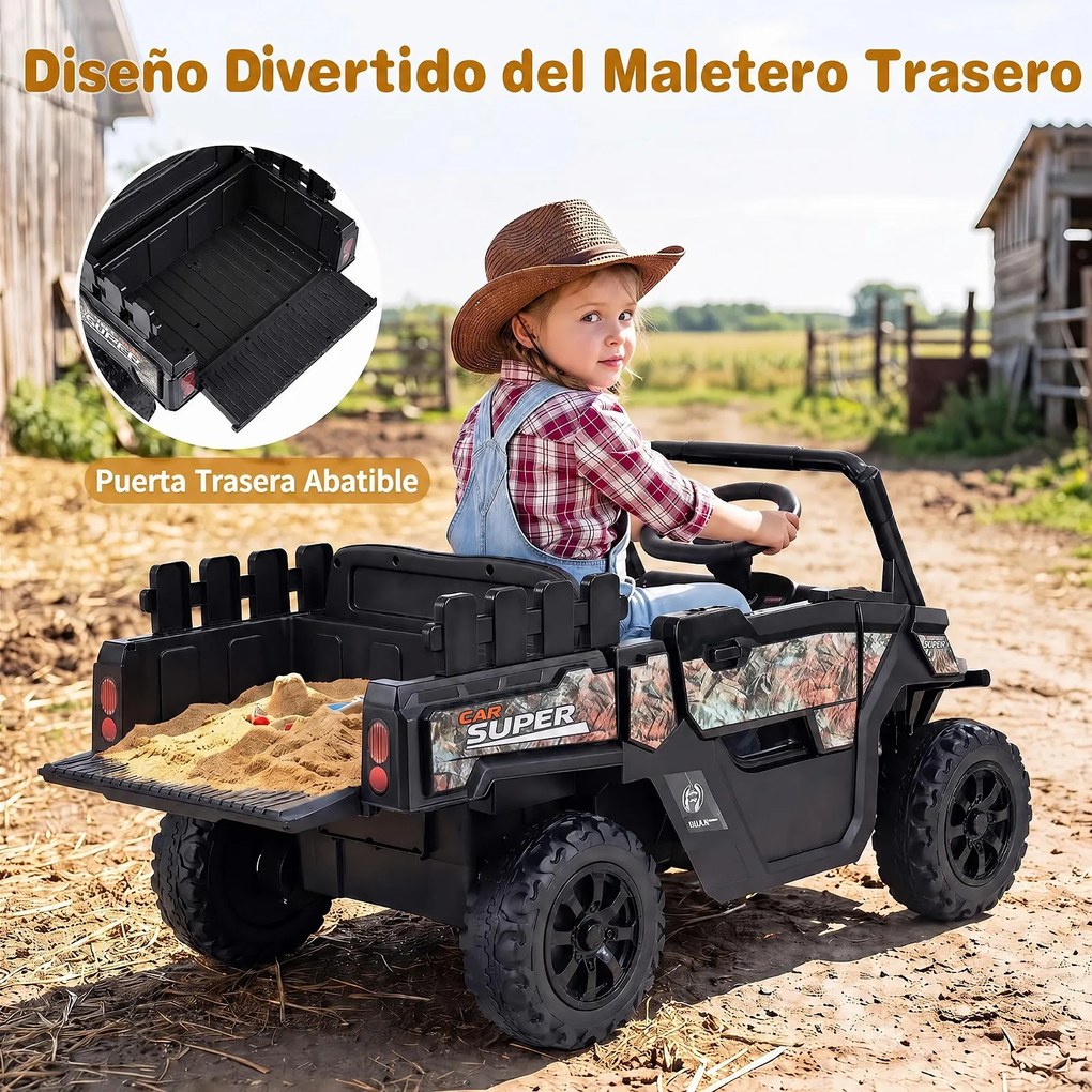 Carrinho Elétrico Infantil 12V para crianaças 2 a 5 anos, 99 x 54 x 52 cm, Caixa Traseira, Preto