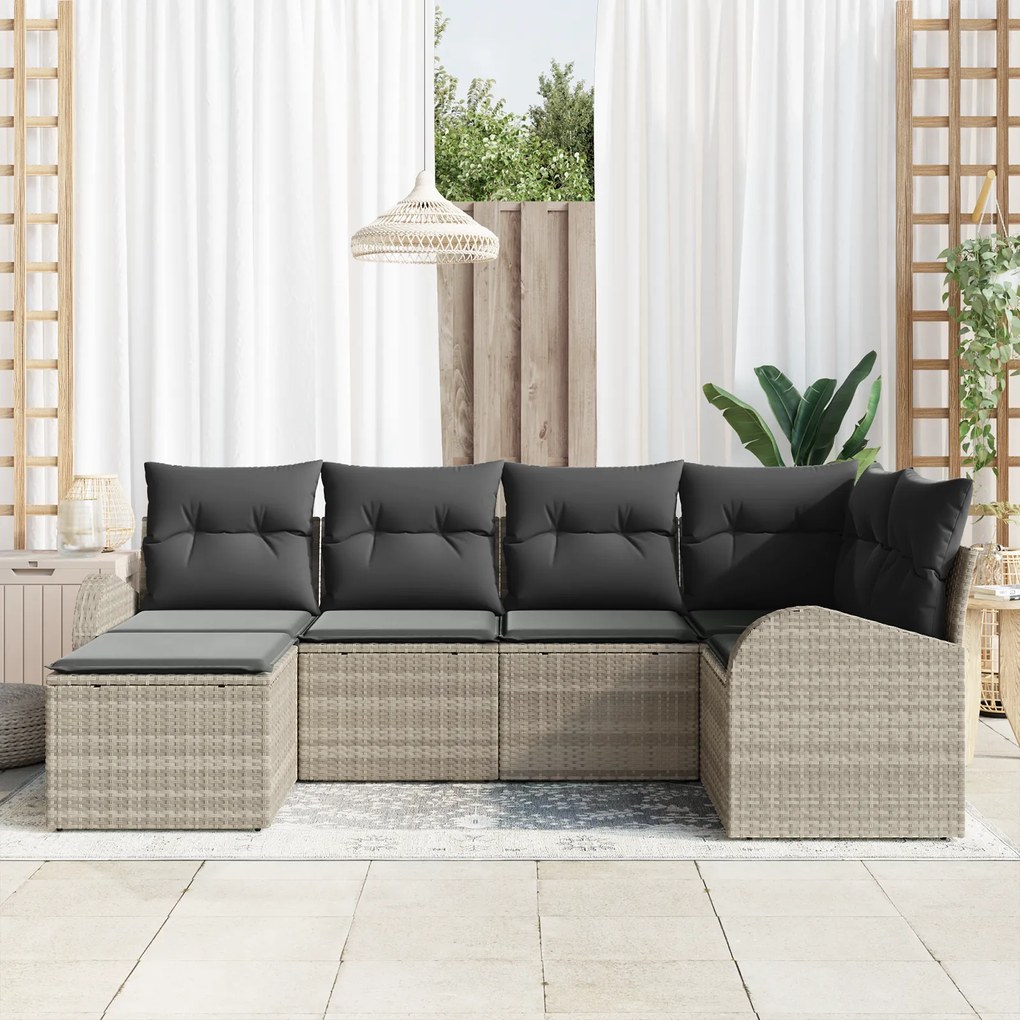 Conjunto de Sofá de Jardim vidaXL 6 Peças com Almofadas em Rattan Poli