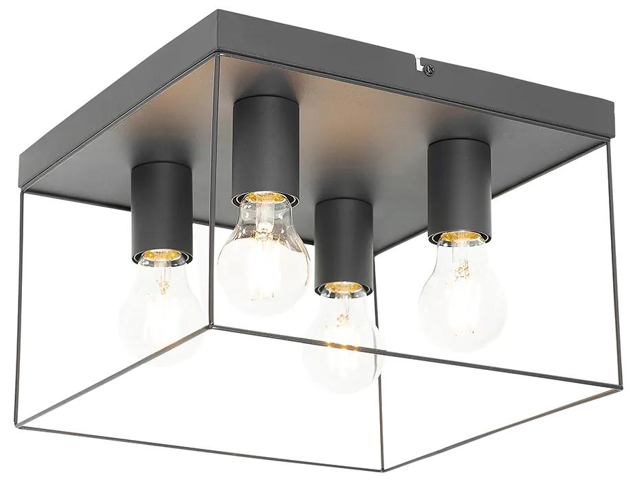 Candeeiro de teto minimalista preto quadrado de 4 luzes - Kodi Moderno