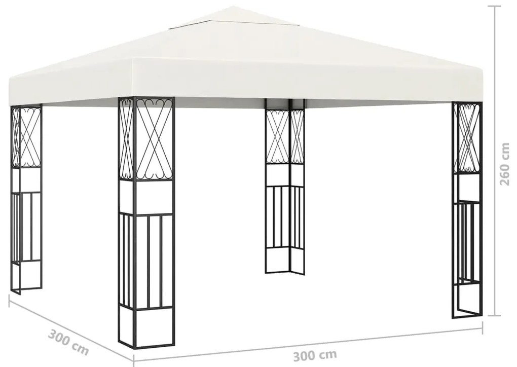 Gazebo com cordões de luzes LED 3x3 m tecido cor creme