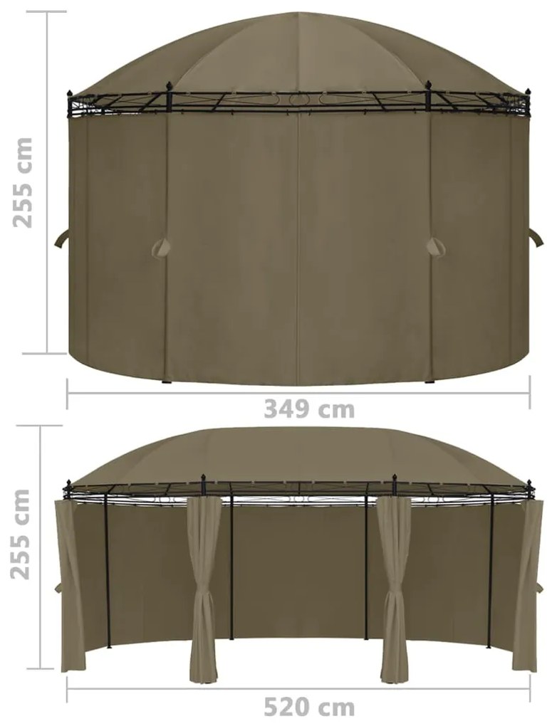 Gazebo c/ cortinas 520x349x255 cm 180 g/m² cinzento-acastanhado