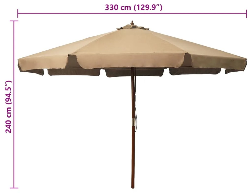 Guarda-sol exterior c/ poste madeira 330 cm cinza-acastanhado