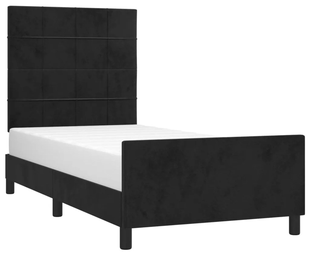 Estrutura de cama c/ cabeceira 100x200 cm veludo preto