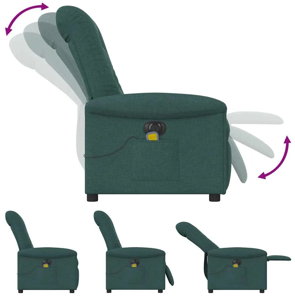 Poltrona reclinável de massagens elétrica tecido verde-escuro