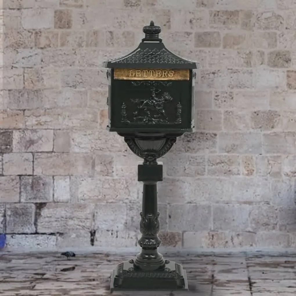 43893 vidaXL Caixa correio pedestal vintage alumínio inoxidável verde