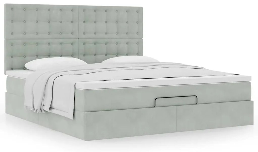 Estrutura cama otomana colchões 160x200cm veludo cinzento claro