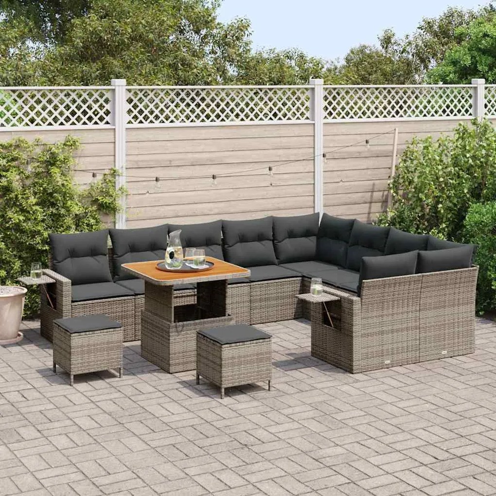 Conjunto de Sofá de Jardim de 12 Peças com Almofadas Cinza Rattan Sint