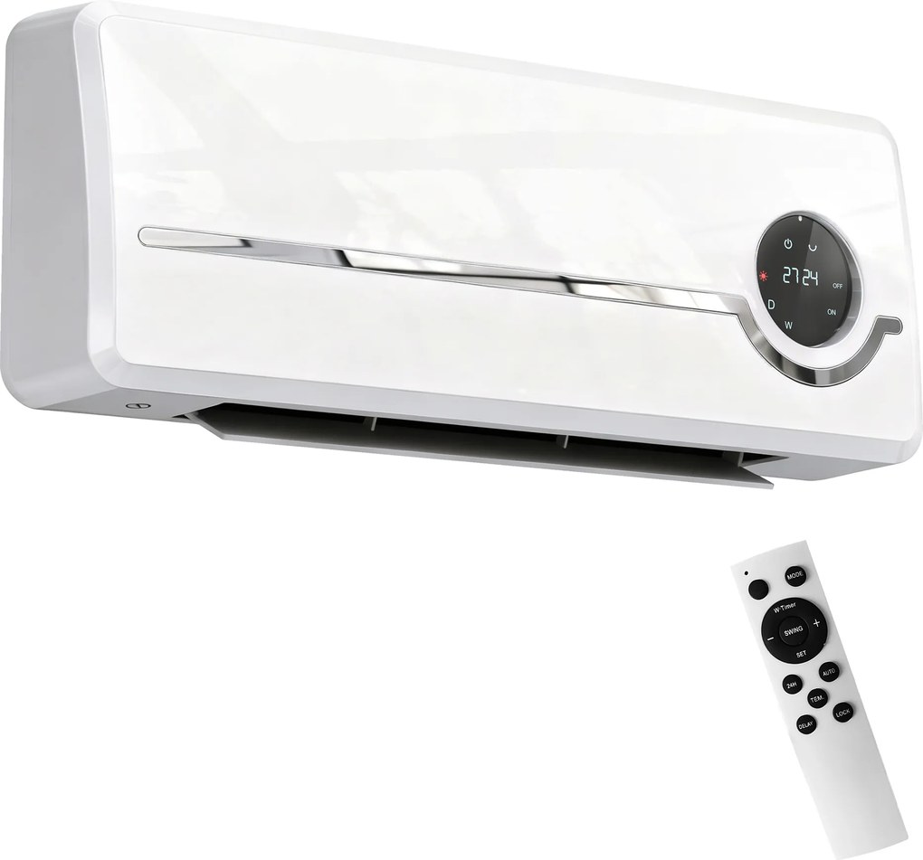 Aquecedor Elétrico de Baixo Consumo de Parede 2000W com 3 Modos Ecrã LED Termostato Temporizador e Oscilação Branco