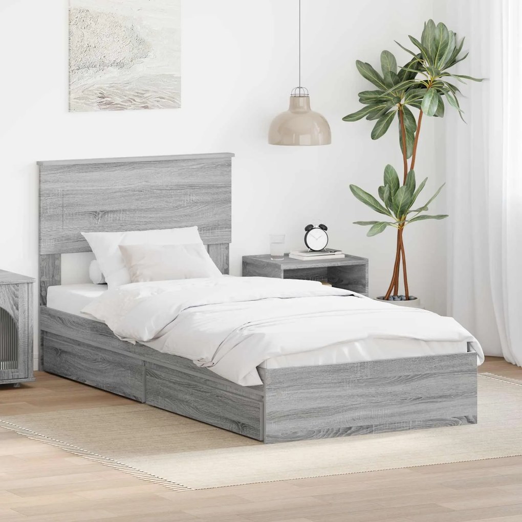 vidaXL Cama com Armazenamento com cabeceira Cinza Sonoma 100 x 200 cm