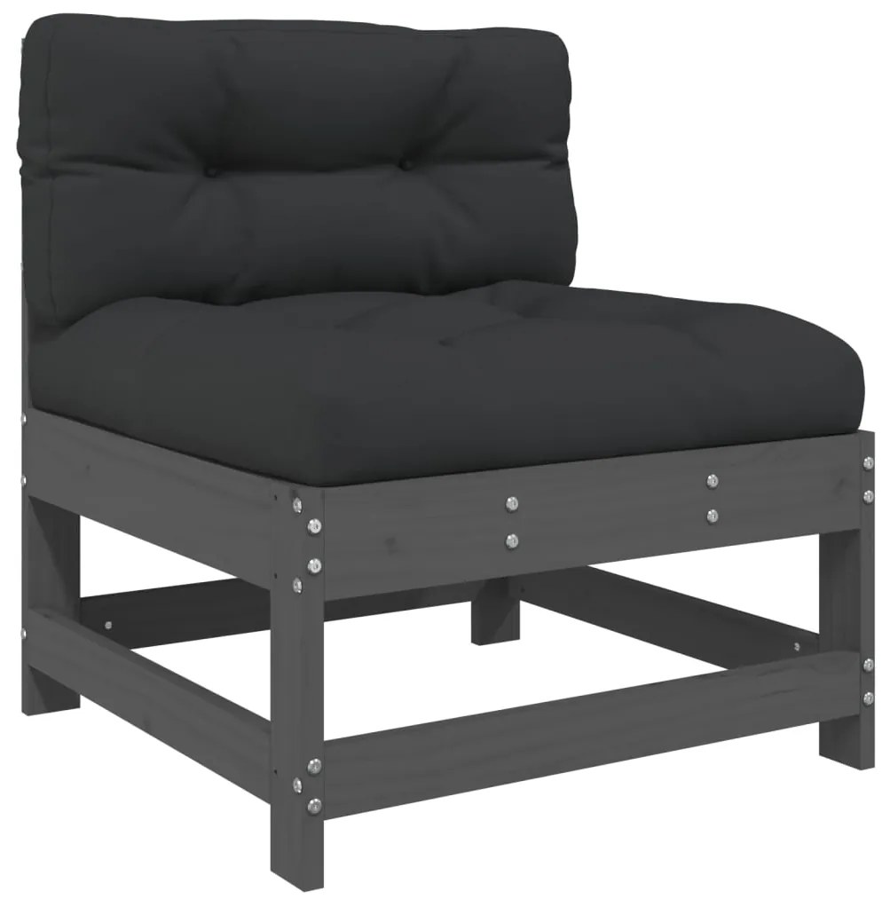 7 pcs conjunto lounge jardim c/ almofadões madeira maciça cinza