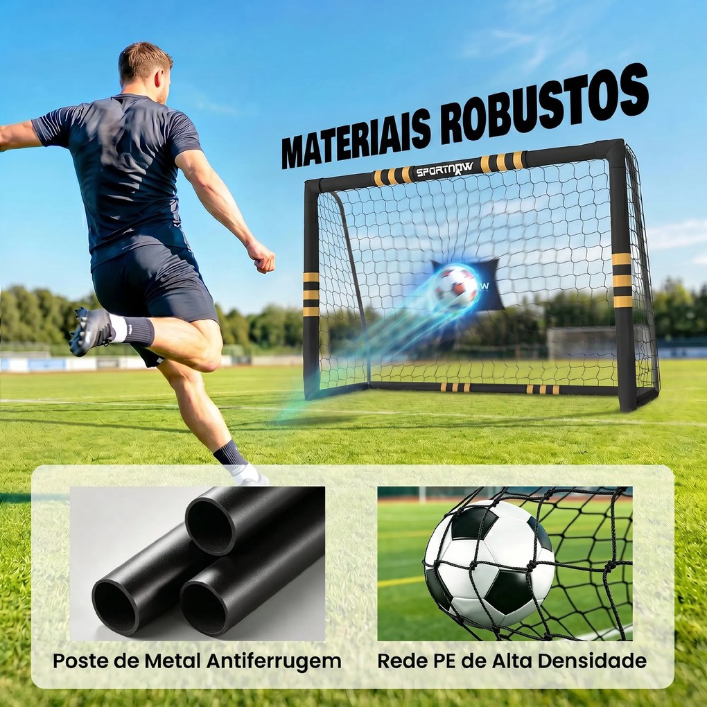 Baliza de Futebol para Jardim 240x85x160 cm com Rede, Estrutura Metálica, Acolchoamento EPE e Estacas, Preto e Amarelo
