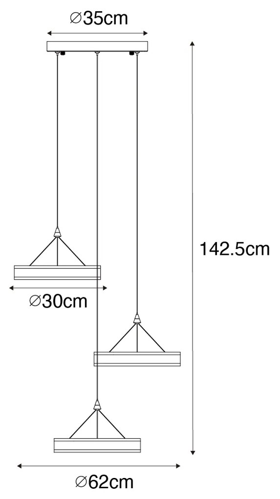 Candeeiro suspenso em aço redondo incl. LED 3 níveis regulável com 3 luzes - Lyani Design